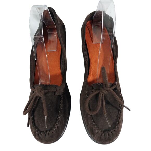 AEROSOLES! ESPRESSO BROWN GENUINE SUEDE LEATHER WEDGE HEELS LOAFERS! SZ 9M - Picture 4 of 10